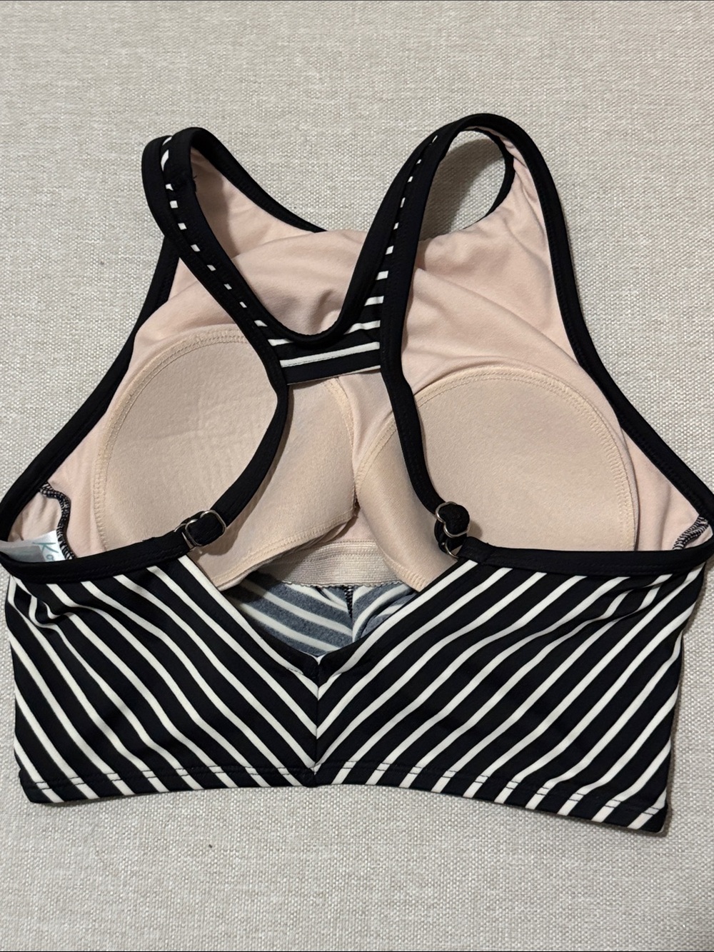 EUC Kona Sol Halter Style Swim Top-Sz S-Biack n White Stripes - Picture 2 of 9